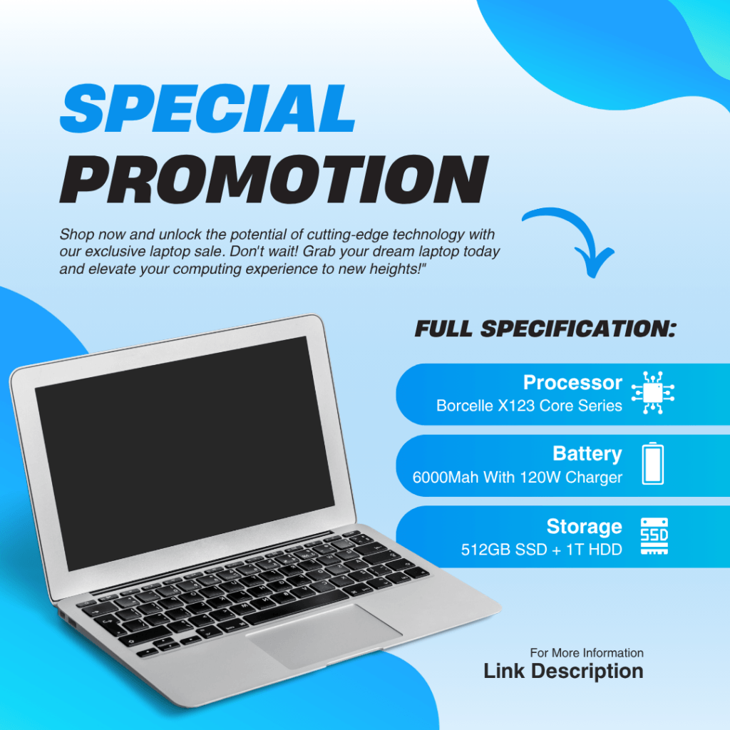 White and Blue Modern Laptop Product Promotion Instagram Post